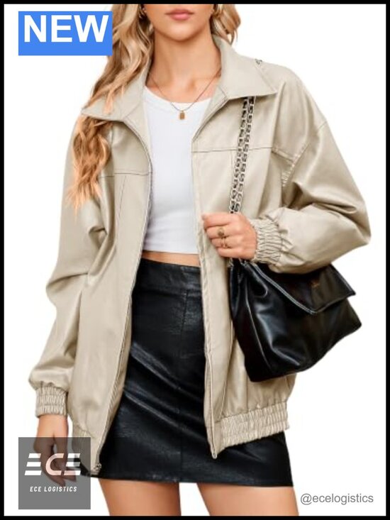 Jackets & Blazers - Zip Ribbed Faux Leather Oversized Winter Coat